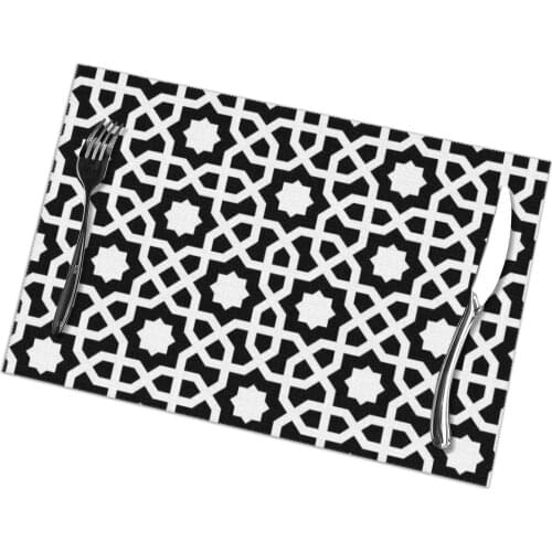 6pcs Placemat for dining table Islamic Thick Line Geometric Pattern Heat-resistant Kitchen Dining Accessories