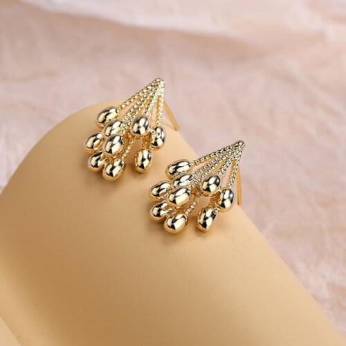 GSOLD Geometric Metal Small Golden Beans Copper Earring Simple Olive Design Ear Studs Women Fashion Trends Party Jewelry