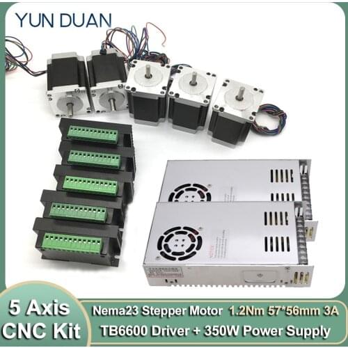 5 PCS Nema23 Stepper Motor 8mm Shaft &Driver With 400W Power supply kit 57*56mm 3A 1.2Nm 172Oz-in 5 Axis 2ph 4 Wires cheap