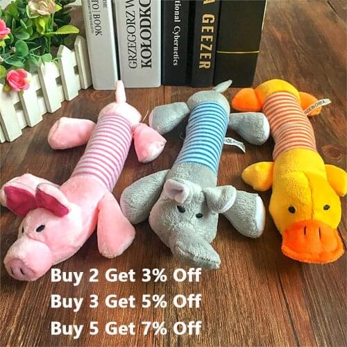 Cute Pet Dog Cat Plush Squeak Sound Dog Toys Funny Fleece Durability Chew Molar Toy Fit For All Pets Elephant Duck Pig