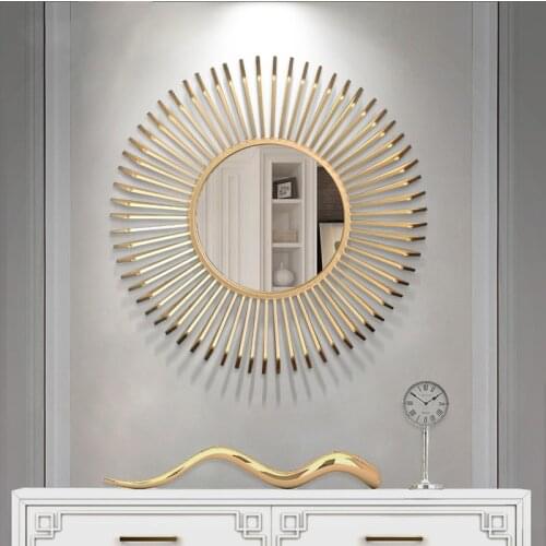 Modern Wrought Iron Decoration Mirror Wall Hanging Ornaments Crafts Porch Livingroom Background Wall Sticker Mural Decoration