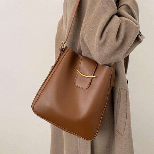 2 Pcs/Set Soft Leather Bucket Bags Women Large Capacity Korean Shoulder Composite Bag Female Luxury Retro Shopper Crossbody Bag