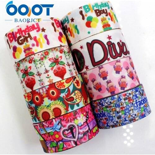 OOOT BAORJCT 176164 25mm 10yard Cartoon Ribbons Thermal transfer Printed grosgrain Wedding Accessories DIY handmade material