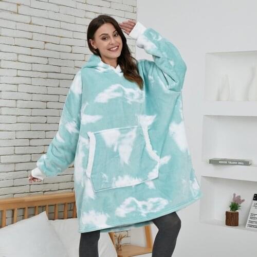 Oversized Hoodie Blanket With Sleeves Plaid Sweatshirt Winter Fleece Pullover Female Sherpa Giant Moleton Hoody Sweat Femme 2020