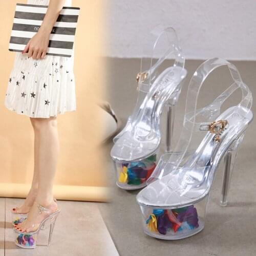 Transparent Shoes With Ankle Buckles Crystal Shoes Nightclub Womens Shoes Super High Heels Heel Platform Sandals