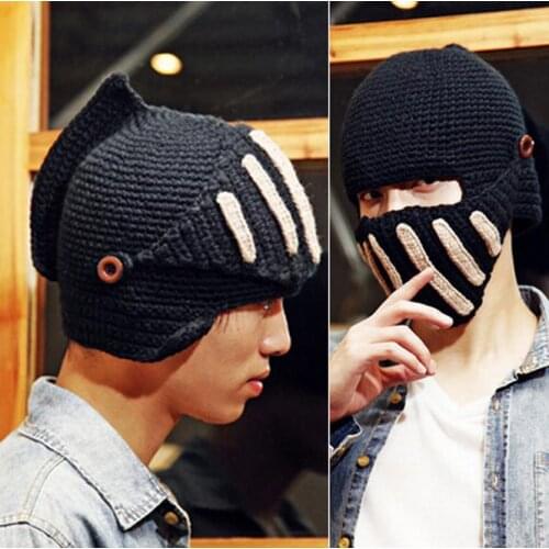 Hot Sale Novelty Roman Knight Helmet Caps Cool Handmade Knit Ski Mask hats Warm Winter Hat Men Women Gift Beanies Good Quality