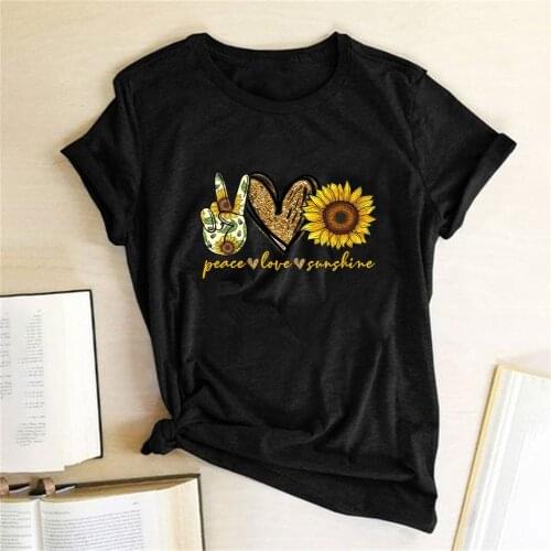 Peace Love Sunshine Print Women T-shirt Short Sleeve Round Neck Summer Funny T-shirt Femme Graphic Tee Tops Women Clothes 2020