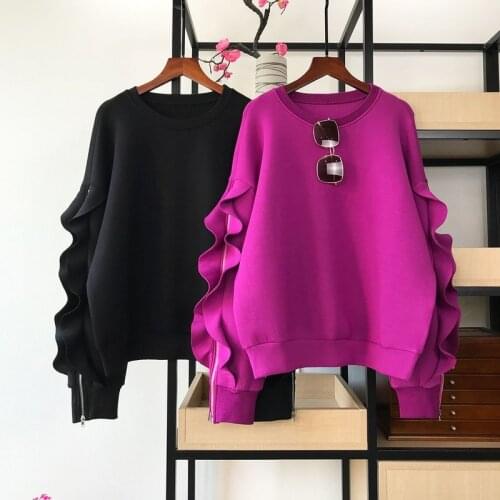 Moletom Feminino Sudaderas Con Capucha Loose Retro Black O Neck Cotton Fungus Hoodies Autumn Fashion Long Sleeve Zipper Tops