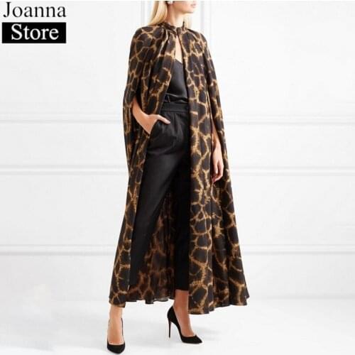 Spring New Leopard Print Shawl Robe Women Stand Collar Loose Vintage Windbreaker Coat Office Ladies Sleeveless Casual Cape Coats