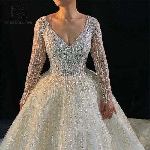 Robe femme Long Sleeve Lace Applique V-neck Wedding Dress