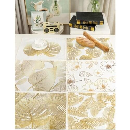Gold Leaf Placemat Coffee Table Tablecloth Cotton Linen Non-slip Placemats Single-sided Printing Waterproof Heat Insulation Mat