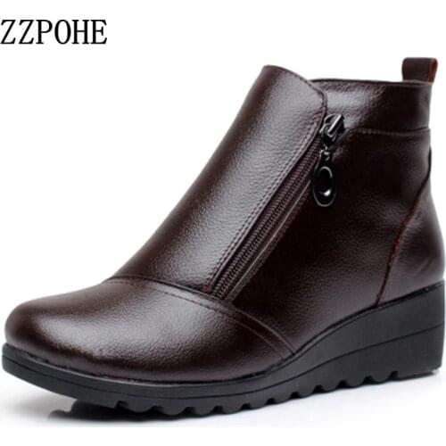 ZZPOHE Women Boots Winter Shoes Fashion Woman Genuine Leather Wedges Ankle Boots Casual Keep warm Women Snow Boots plus size 43