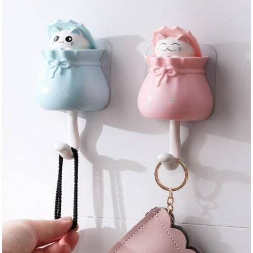 1pcs Household Cartoon Cat Decorative Hooks For hanging Hats Towels Bags Keys Holder Wall Hooks For Decorating Childrens Room