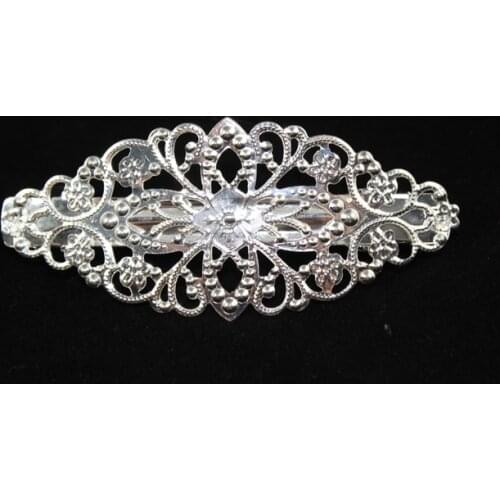 10pcs/80x35mm Silver Plated Tone Filigree Flower Wraps Arch French Barrettes Clips Hair Connectors,JB95
