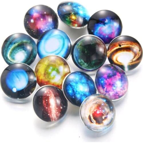10pcs/lot New Starry sky Pattern Multi Themes Glass Charms 18mm Snap Button Jewelry For 18mm Snaps Bracelet Snap Jewelry 020901
