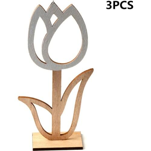 3PCS Home Decorations DIY Wooden Easter Day Decor Home Wooden Hollow Flowers Decoration Supplies Party Ornament