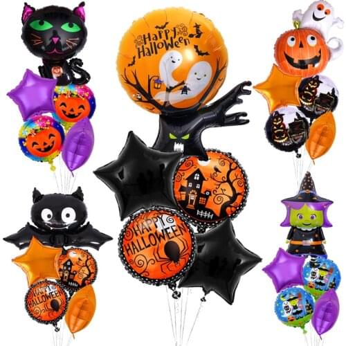 5pc Halloween Aluminium Foil Balloons Pumpkin Ghost Balloons Decoration Spider Balloons Inflatable Toys Bat Globos Party Supplie