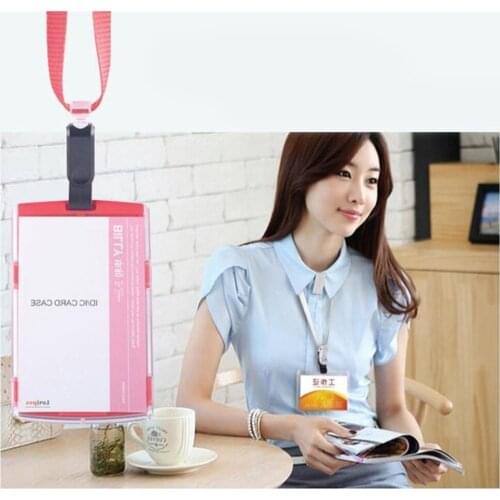 Acrylic Id Case Business Card Holder with Safety Lanyard Employee Badge Company Supplies (standard Size)