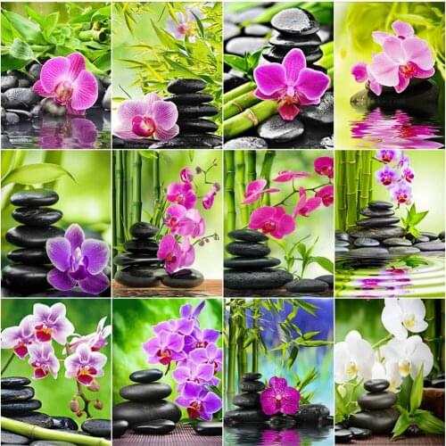 AZQSD Diamond Mosaic Orchid Stone Flower Cross Stitch Picture Of Rhinestones Diamond Painting Kit Home Decor Needlework