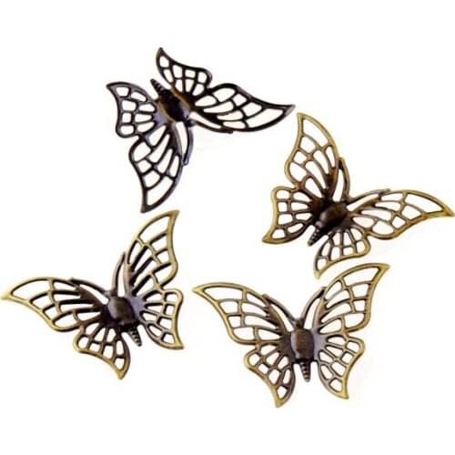 Free shipping 100Pcs Bronze Tone Butterfly Filigree Wraps Connectors Metal Crafts Gift Decoration DIY 28x41mm