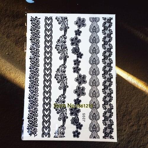 Large Temporary Tattoo Stickers Black Henna Tattoo Bracelets 20x15CM Jewelry Tatoo Women Lace Black Henna Tattoos WEdding Girls
