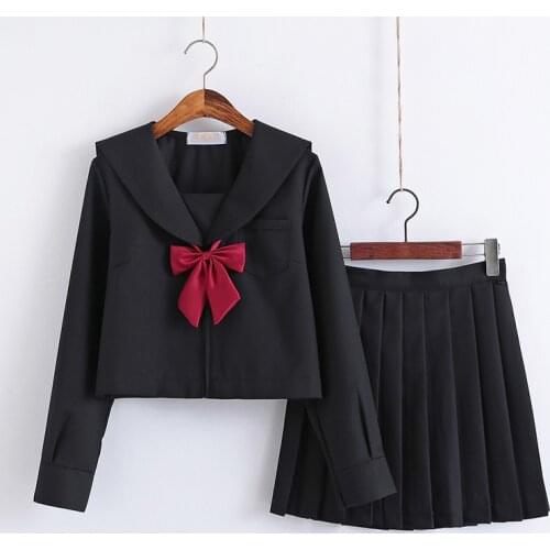 Black School Dresses Jk Uniforms Sailor Suit Anime Japanese School Uniform For Girls High School Students Pleated Skirt With Bow