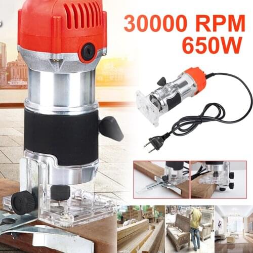 Home Wood Hand Router Electric Woodworking Trimmer Carpentry Engraving Machine 30000RPM Slotting Trimming Wood Router Bit Set