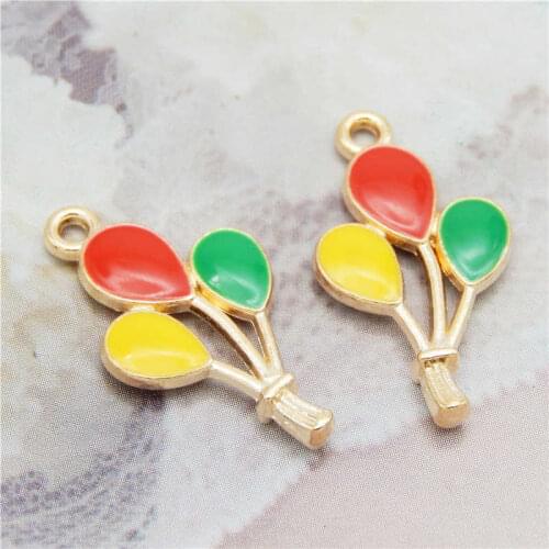 Julie Wang 10PCS Enamel Party Balloon Charms Alloy Gold Tone Necklace Bracelet Earring Jewelry Making Accessory Tricolor Balloon