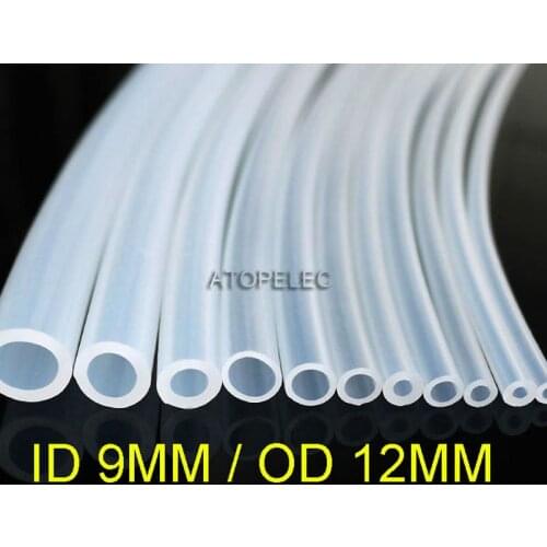 9*12 Flexible Soft Food Grade Silicone Hose Tube Pipe ID_9mm OD_12mm Transparent Clear