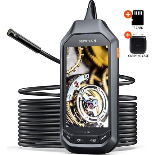 1080P Dual Lens Video Endoscope Camera with 4.5 "IPS LCD 2.0MP HD Inspection Camera with 7 LED 32GB TF for Car Sewer Inspection