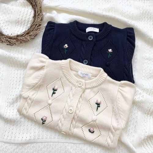 Girls Cardigan Toddler Knitted Sweater With Embroidery Kids Autumn Coat Baby Clothing 2-7Y
