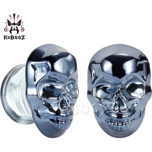 Kubooz Fashion Sull Logo Piercing Plugs Tunnels Flesh Earring Jewelry Body Gift For Unisex Stone Studs Sell By Pair
