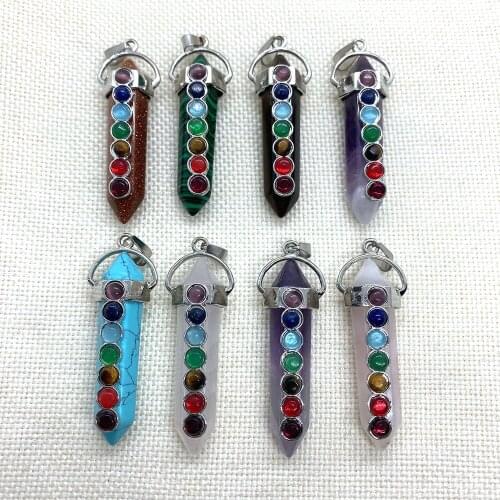 Natural Stone Pendant Seven Chakra Reiki Healing Stone Malachite Opal Sandstone Amethyst Pendant Jewelry Making DIY Necklace