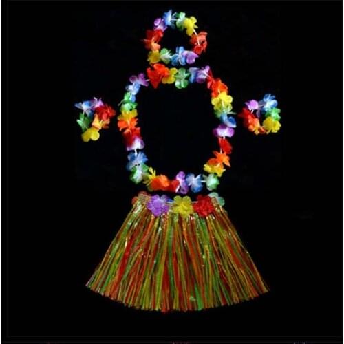 Women Kids Girls Hawaiian Grass Straw Skirt Flower Hula Lei Wreath Garland Costume 30cm 40cm 60cm Wedding Birthday Favors