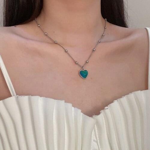 Cute Heart Pendant Temperature Color Chang pendant Necklace for Women Girl Korean Fashion Clavicle Chain choker collars Collier