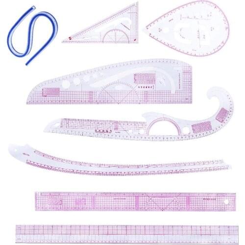 Nonvor 8PCS Sewing Cutting Rulers Metric Yardstick DIY Clothing Sample Grading Curve Multifunctional Plastic Patchwork Tool