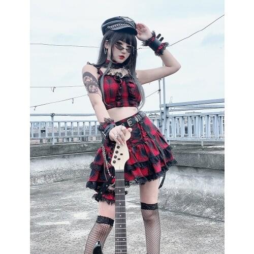 New Spring Summer Hot Girl Punk Gothic Harajuku Japanese Red Blue Rock Leg Ring