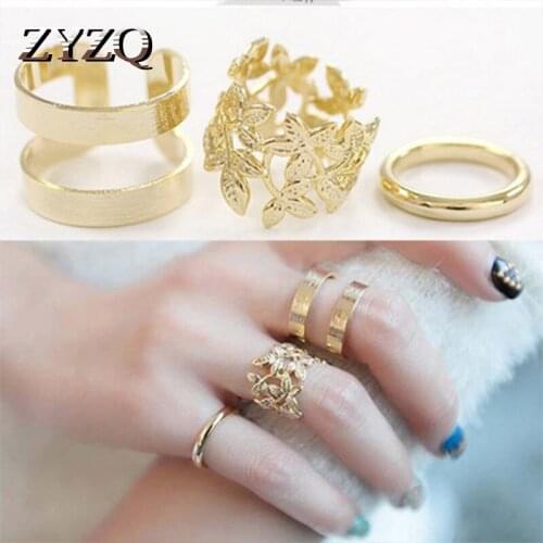 ZYZQ New Arrival Classic Plant Leaf Knuckle Rings Three-Pieces Two Color Available Cool Girls Accessories Wholesale Lots&Bulk