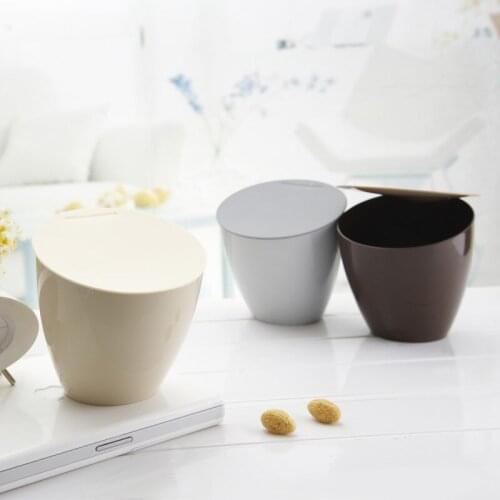 Plastic Office Desktop Trash Can Paper Basket Mini Waste Bin With Lid Garbage Box 3 colors for Home Kitchen Bedroom Accessories