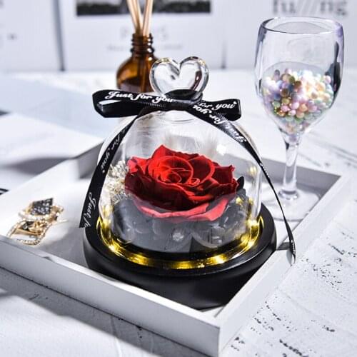 Eternal Flower Glass Cover Glowing Rose With Led Light Creative Heart Shaped Design gifts for women