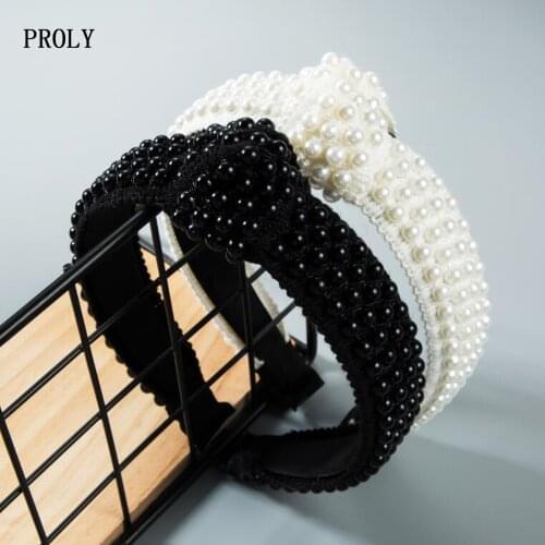 PROLY New Fashion Women Hair Accessories Pearls Headband For Adult Center Knot Casual Turban Autumn Hairband Wholesale
