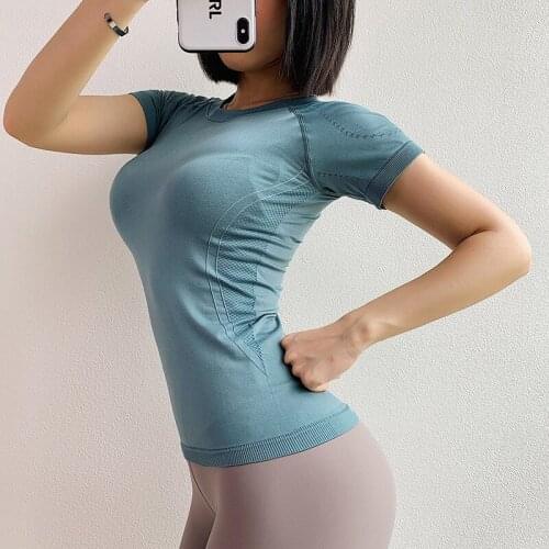 Mermaid Curve New Mesh Hollow Out Yoga Shirt Quick-drying Breathable Women Seamless Sport T-shirt Running Short Sleeve T-Shirt