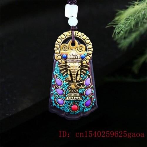 Sandalwood Elephant God Pendant Necklace Amulet Chinese Fashion Charm Jewelry Gifts Natural Black Carved Collectibles