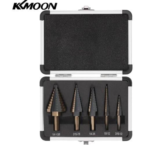 5pcs High Speed Steel Large Cobalt Step Drill HSS Step Titanium Core Drill Multiple Hole Cutter Drill Bit Set Tool with Case