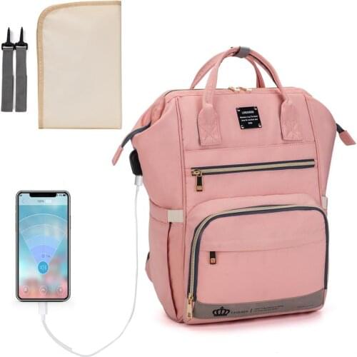 Lequeen Mommy Diaper Bags updated Mother Large Capacity Travel Nappy Backpacks with changing mat Baby fashion USB Bags LPB29
