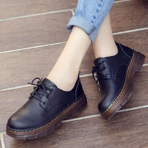 Autumn Winter Women Plus Velvet Platform Genuine Leather Shoes Ladies Black Thick heel Punk Matin Mary Janes England Shoes New