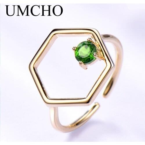 UMCHO Natural Diopside Gemstone Real 925 Sterling Silver Rings For Women Anniversary Wedding Fine Jewelry 2018 New