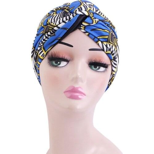 Women Muslim Print Turban Hat Forehead Cross Knotted Hair Scarf Elastic Head Wrap Headwear Bandanas Lady Beanie Hat Pullover Cap