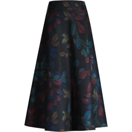 Plus size 4XL!Printed Women Woolen Skirt Fashion Winter High Waist Warm Wool Skirts Ladies high Waist A-Line skirt