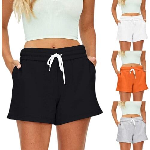 2021 Women Casual Sports Shorts with Adjustable Drawstring Elastic Waist Loose Version Pocket Decoration Summer Clothing